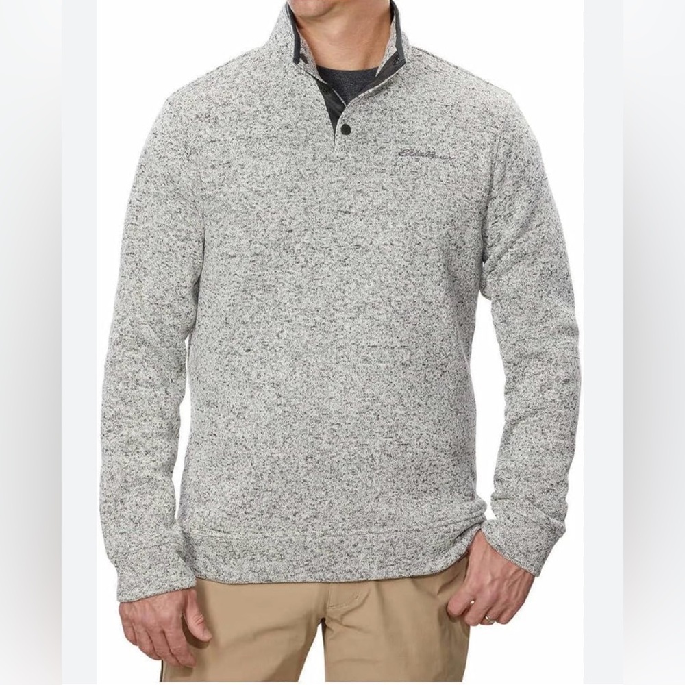 Eddie Bauer Heavyweight Radiator Fleece Quarter Snap Pullover Gray Knit Sweater